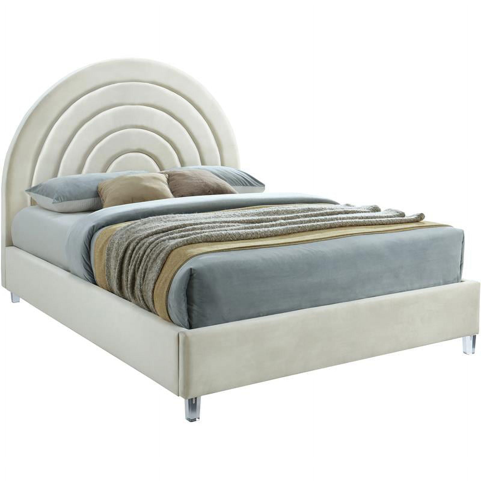 Cream Velvet Full Bed with Tufted Upholstered Headboard