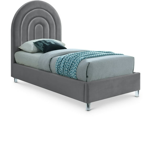 Meridian Furniture Rainbow Gray Velvet Twin Bed in Acrylic Finish