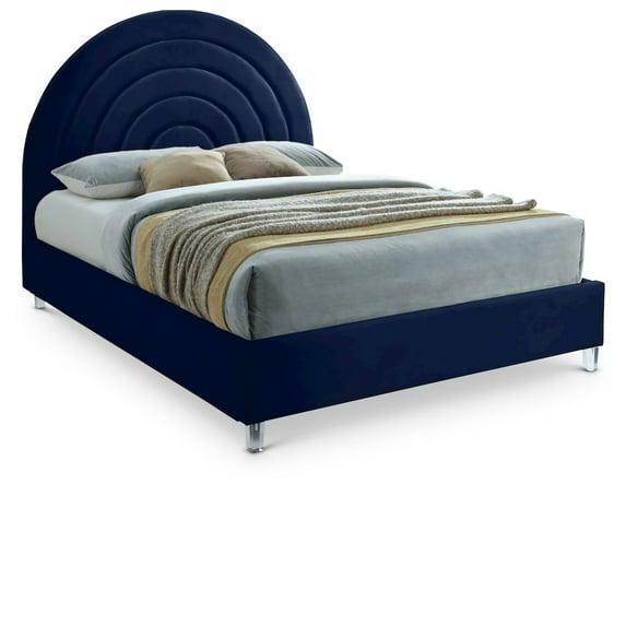Meridian Furniture Rainbow Navy Velvet Queen Bed in Acrylic Finish