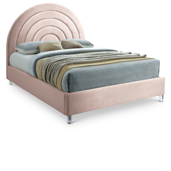Meridian Furniture Rainbow Pink Velvet Queen Bed in Acrylic Finish