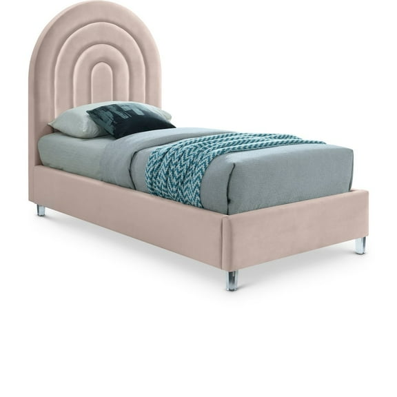 Meridian Furniture Rainbow Pink Velvet Twin Bed in Acrylic Finish