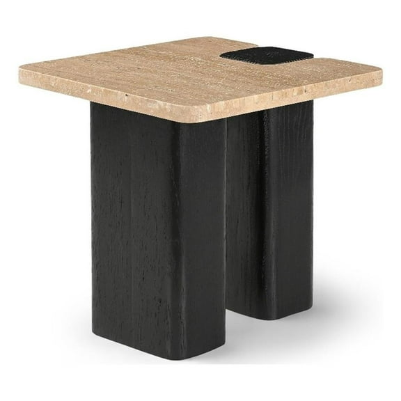 Meridian Furniture Ravenna Beige Travertine Top And Oak Wood Base End Table
