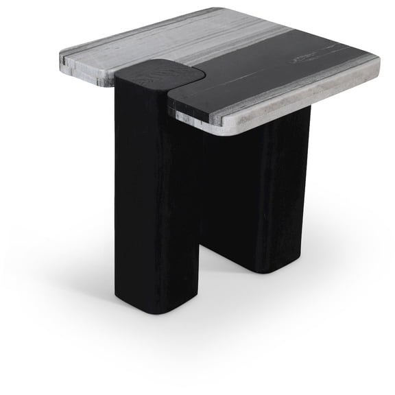 Meridian Furniture Ravenna Panda Marble Top And Oak Wood Base End Table