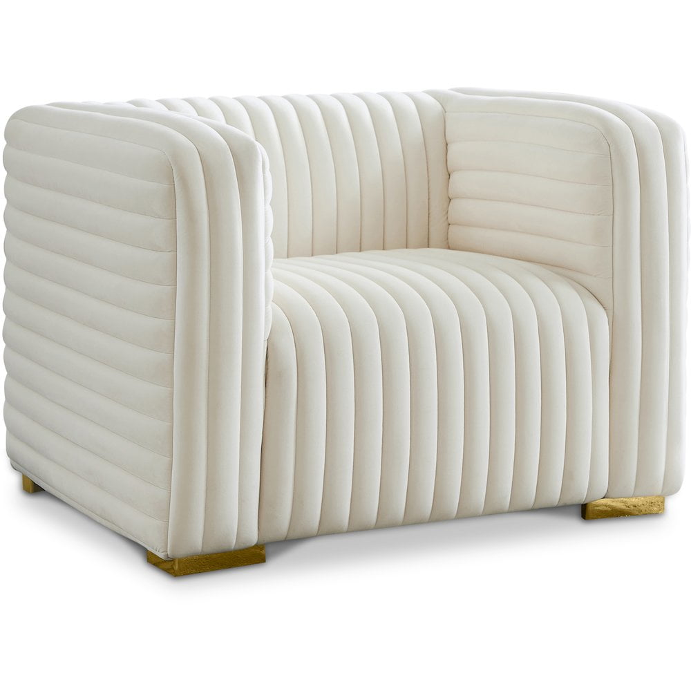 Contemporary Cream Velvet Accent Chair with Gold and Chrome Legs