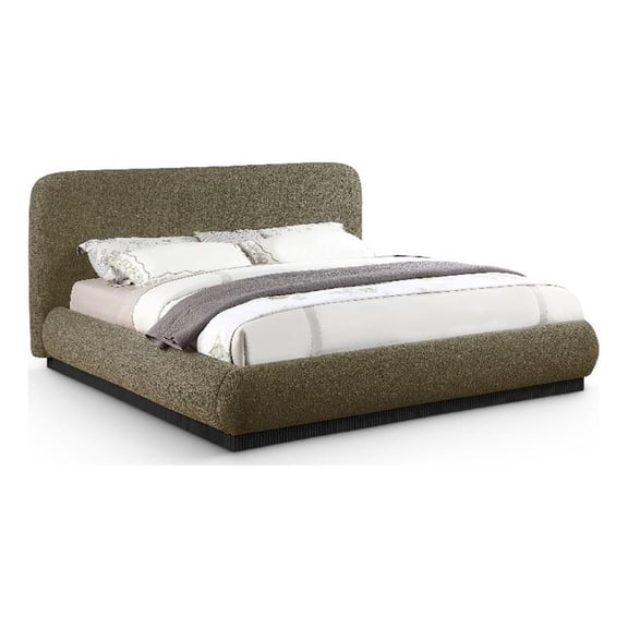 Meridian Furniture Rigby Olive Boucle Fabric Queen Bed
