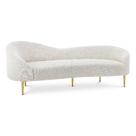 Meridian Furniture Ritz Boucle Fabric & Metal Sofa in Cream and Gold