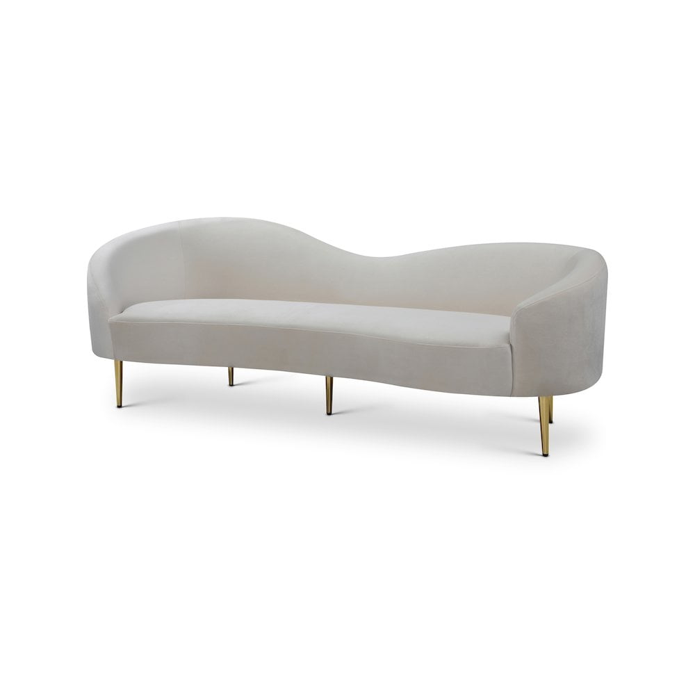 Cream Velvet 86'' Contemporary Sofa with Gold Metal Legs