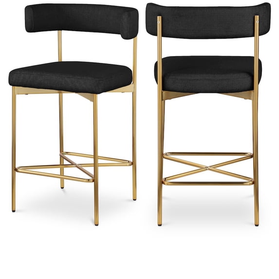 Meridian Furniture Rivage Black Durable Linen Textured Fabric Stool (Set of 2)