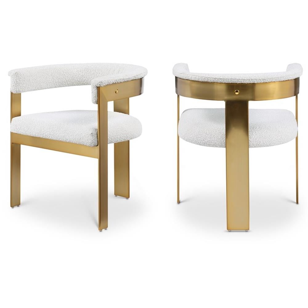 Cream Boucle Upholstered Side Chair with Brushed Gold Metal Frame