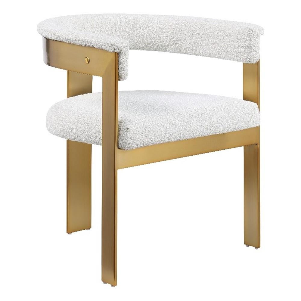 Cream Boucle Upholstered Side Chair with Brushed Gold Metal Frame