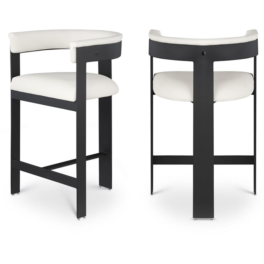 Cream Vegan Leather and Black Metal Counter Stool Set