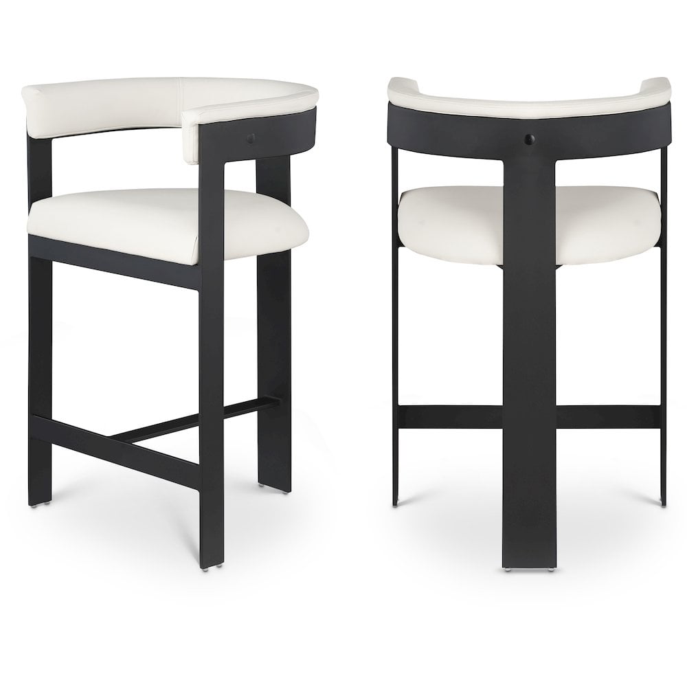 Cream Vegan Leather and Black Metal Counter Stool Set