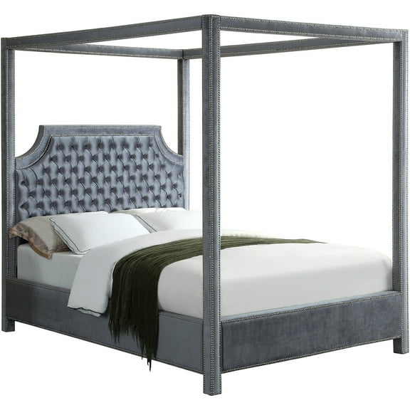 Meridian Furniture Rowan Tufted Velvet Queen Bed in Gray