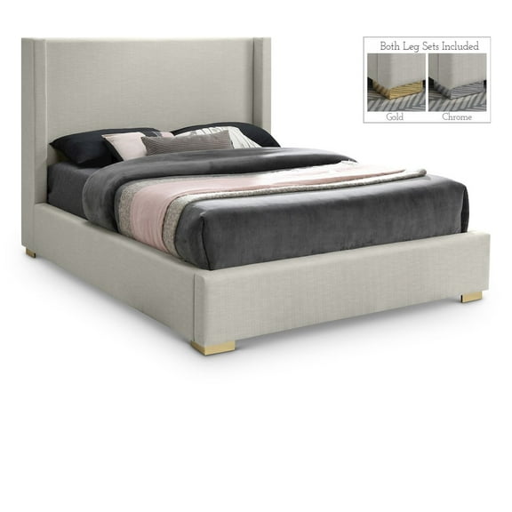 Meridian Furniture Royce Beige Linen Textured Fabric Full Bed
