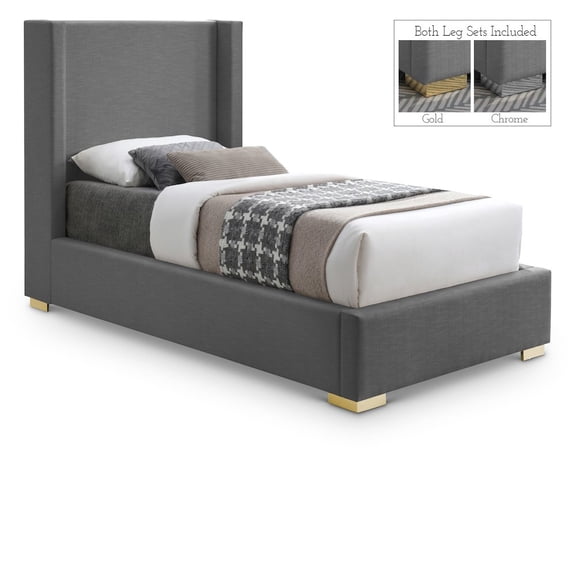 Meridian Furniture Royce Grey Linen Textured Fabric Twin Bed
