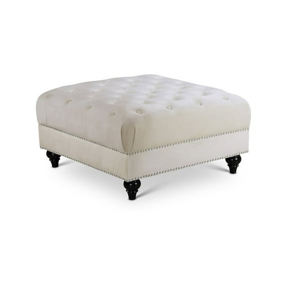 Meridian Furniture Sabrina Contemporary Velvet Ottoman in Cream
