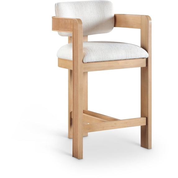 Meridian Furniture Sacha Cream Linen Textured Fabric Stool