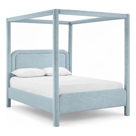 Meridian Furniture Salina Light Blue Linen Textured Fabric Upholstered Queen Bed