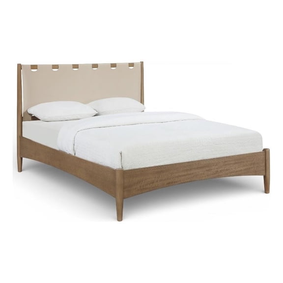 Meridian Furniture Santos Beige Vegan Leather Headboard And Wood King Bed