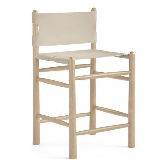 Meridian Furniture Santos Beige Vegan Leather Upholstered Counter Stool