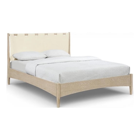 Meridian Furniture Santos Cream Vegan Leather Headboard And Wood King Bed