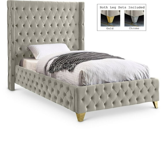 Meridian Furniture Savan Cream Velvet Twin Bed