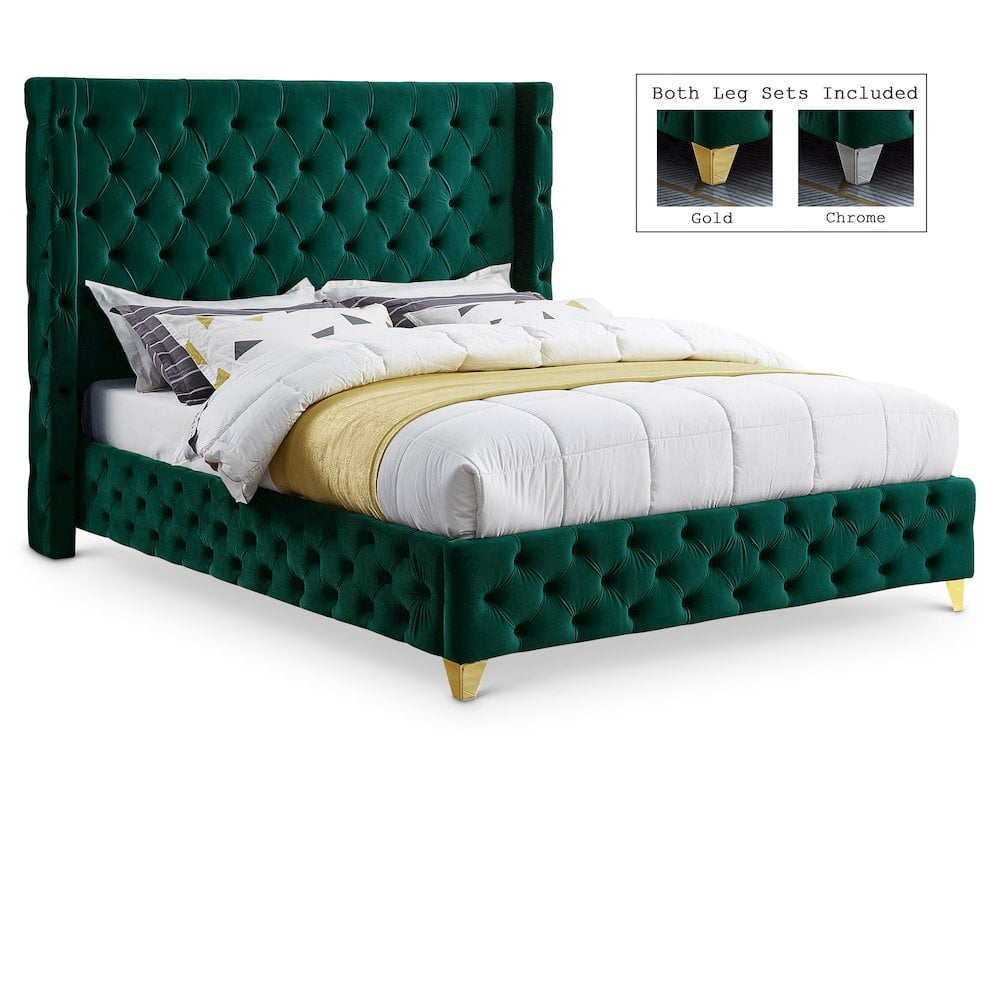 Meridian Furniture Savan Green Velvet King Bed