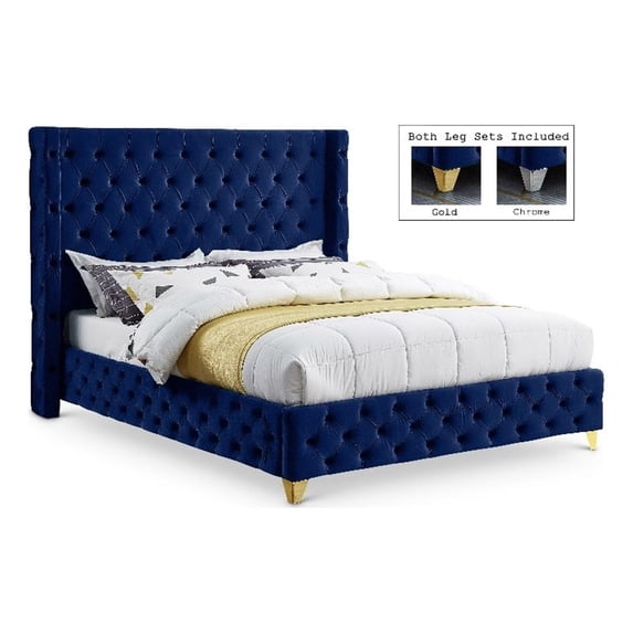 Meridian Furniture Savan Navy Velvet Full Bed