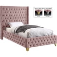 thumbnail image 1 of Meridian Furniture Savan Pink Velvet Twin Bed, 1 of 6