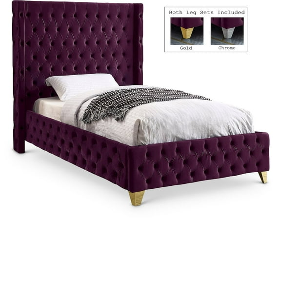 Meridian Furniture Savan Purple Velvet Twin Bed