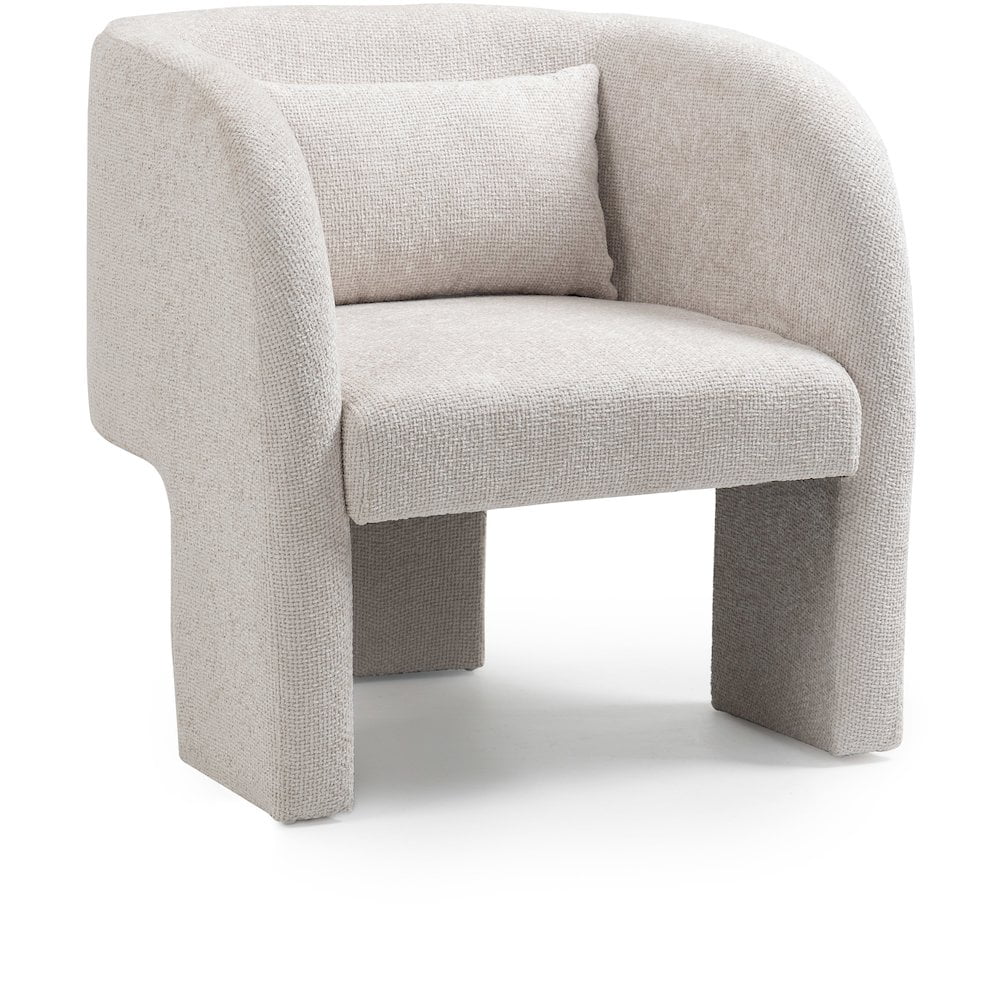 Sawyer Cream Chenille Modern Accent Chair with Pillow
