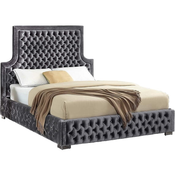 Meridian Furniture Sedona Rich Velvet King Bed in Gray