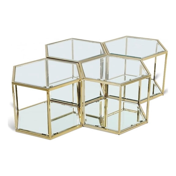 Meridian Furniture Sei Modular Stainless Steel and Glass 4 Piece Coffee Table