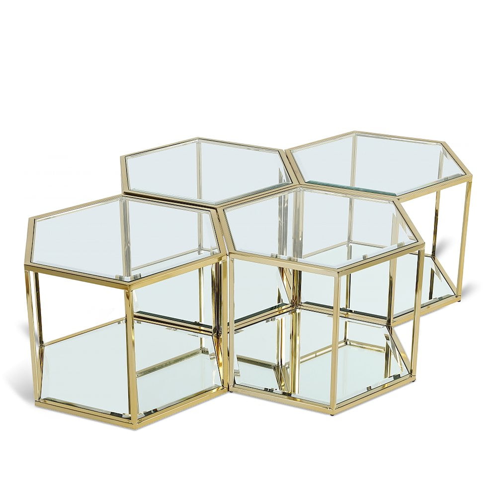 Modular Brushed Gold 58" Glass-Top Coffee Table with Storage