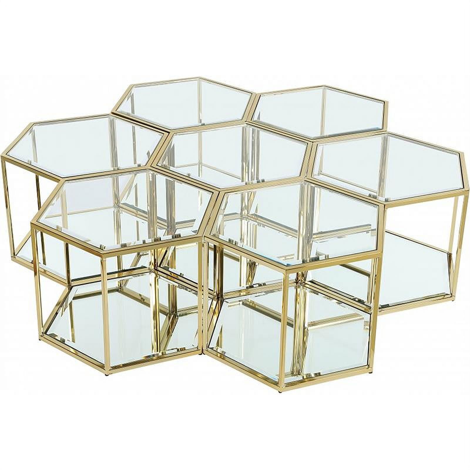 Modular Brushed Gold Glass Coffee Table Set with Storage