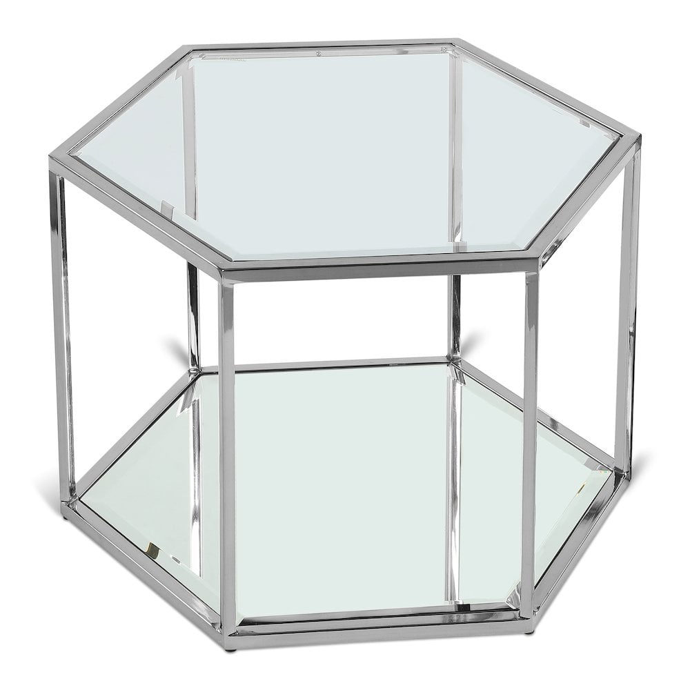 Chrome Glass Coffee Table with Mirrored Storage Shelf