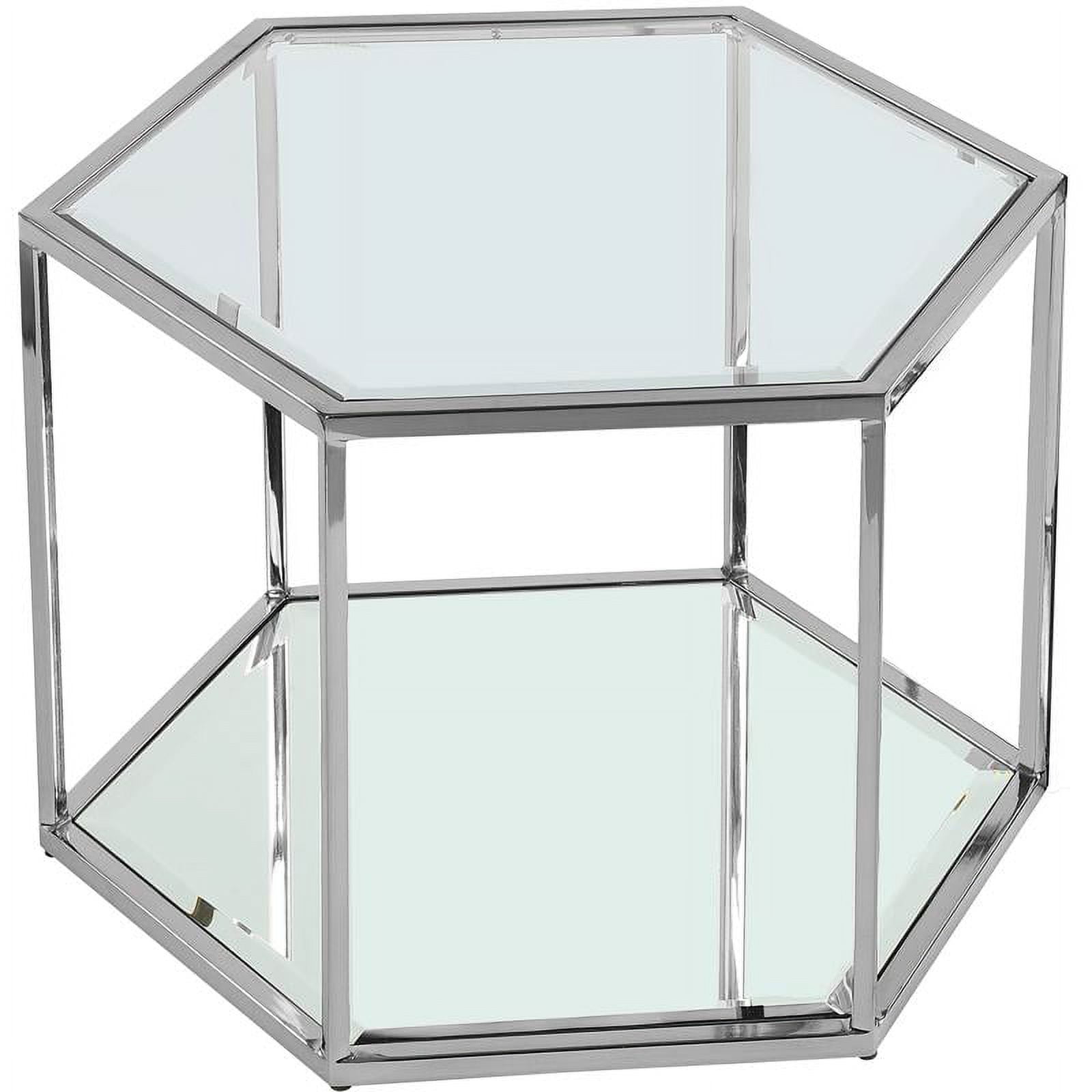 Chrome Glass Coffee Table with Mirrored Storage Shelf