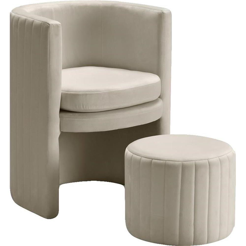 Cream Velvet Barrel Accent Chair with Ottoman