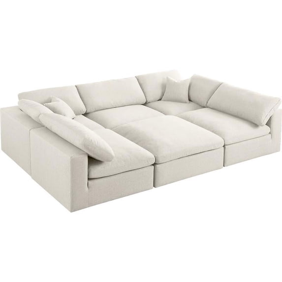 Meridian Furniture Serene Cream Durable Linen Fabric Modular Sectional