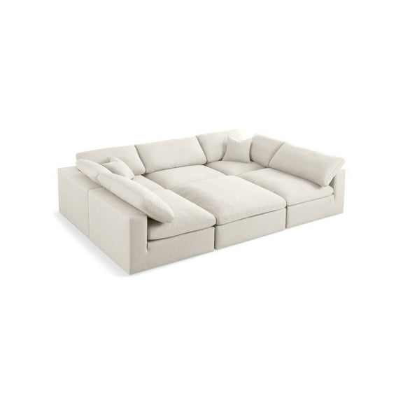 Meridian Furniture Serene Cream Durable Linen Fabric Modular Sectional