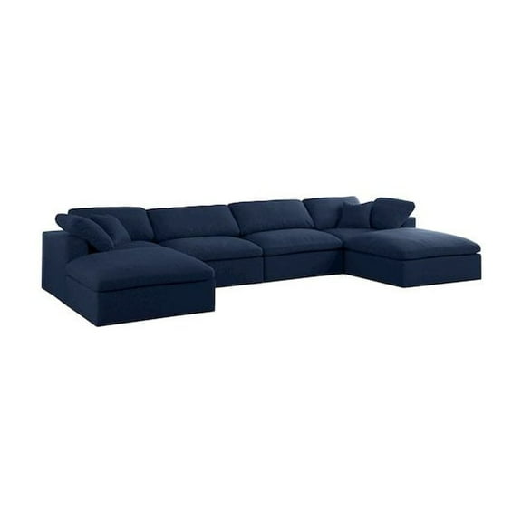 Meridian Furniture Serene Navy Durable Linen Fabric Modular Sectional