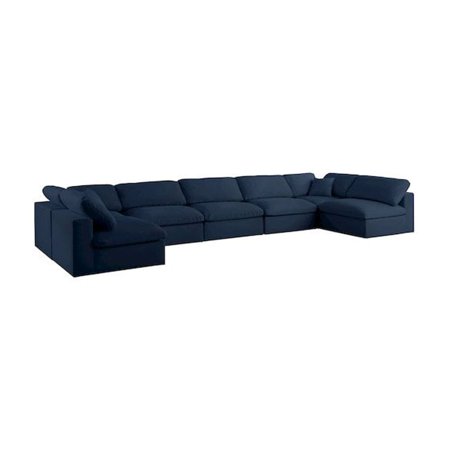 Meridian Furniture Serene Navy Linen Fabric Deluxe Modular Sectional