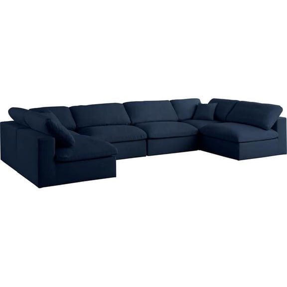 Meridian Furniture Serene Navy Linen Fabric Deluxe Modular Sectional