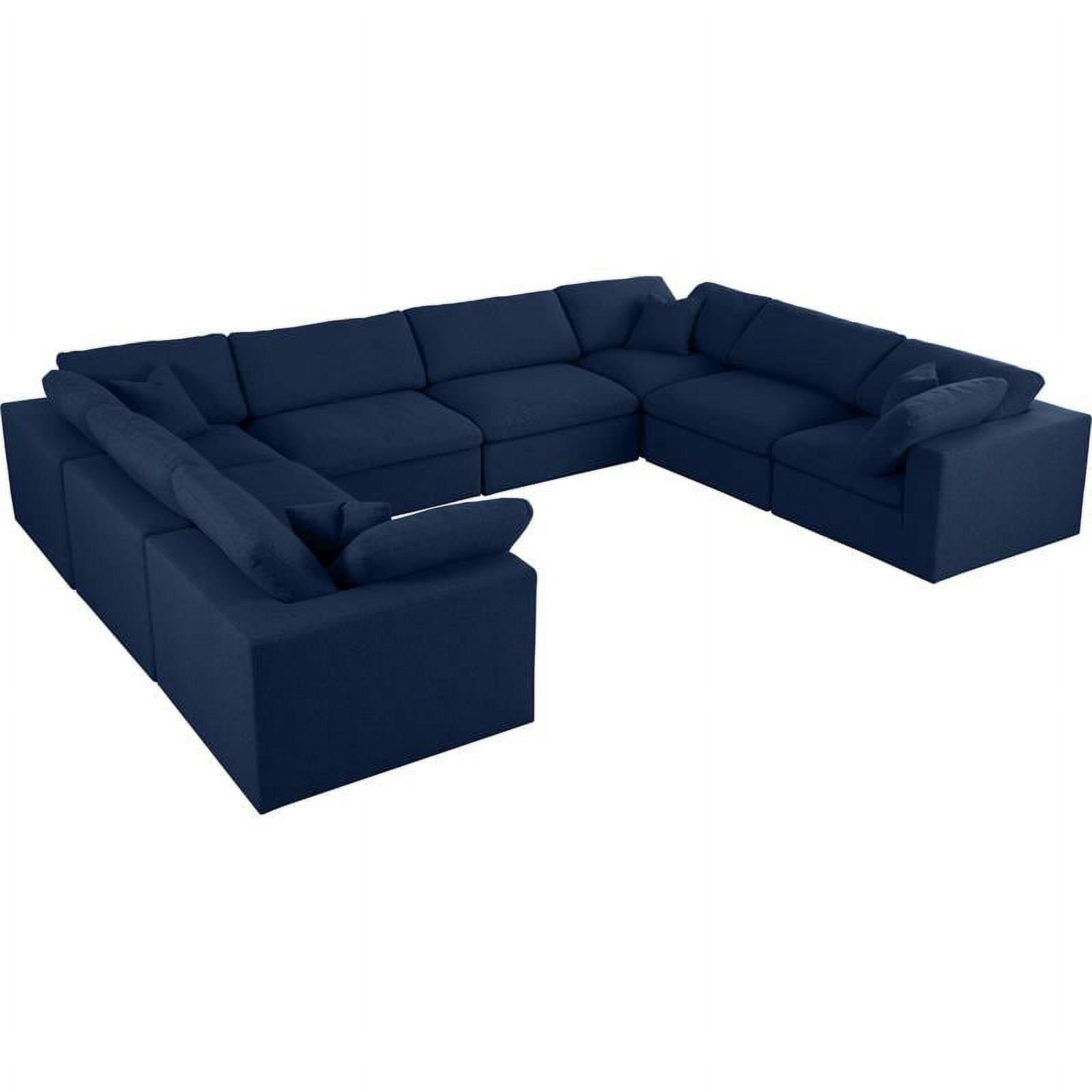 Meridian Furniture Serene Linen Fabric Modular Sectional w/Pillows in Navy