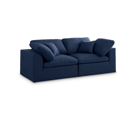 Meridian Furniture Serene Navy Linen Textured Fabric Deluxe Comfort Modular Sofa