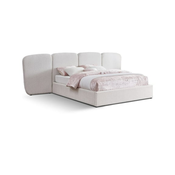 Meridian Furniture Shiloh Cream Boucle Fabric Queen Bed