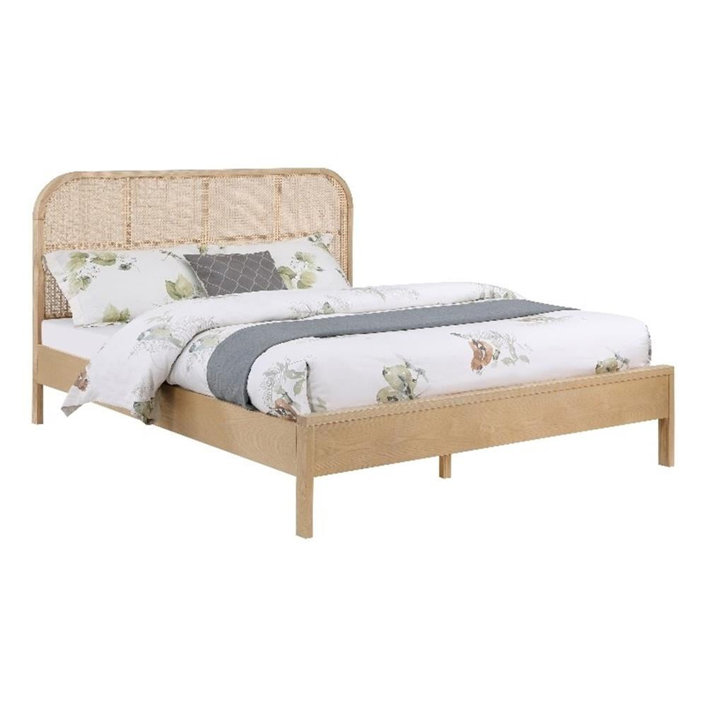 Natural Ash Wood King Bed with Cane Headboard
