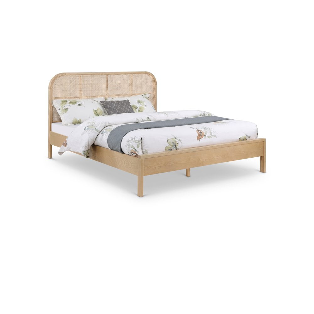 Natural Ash Wood King Bed with Cane Headboard