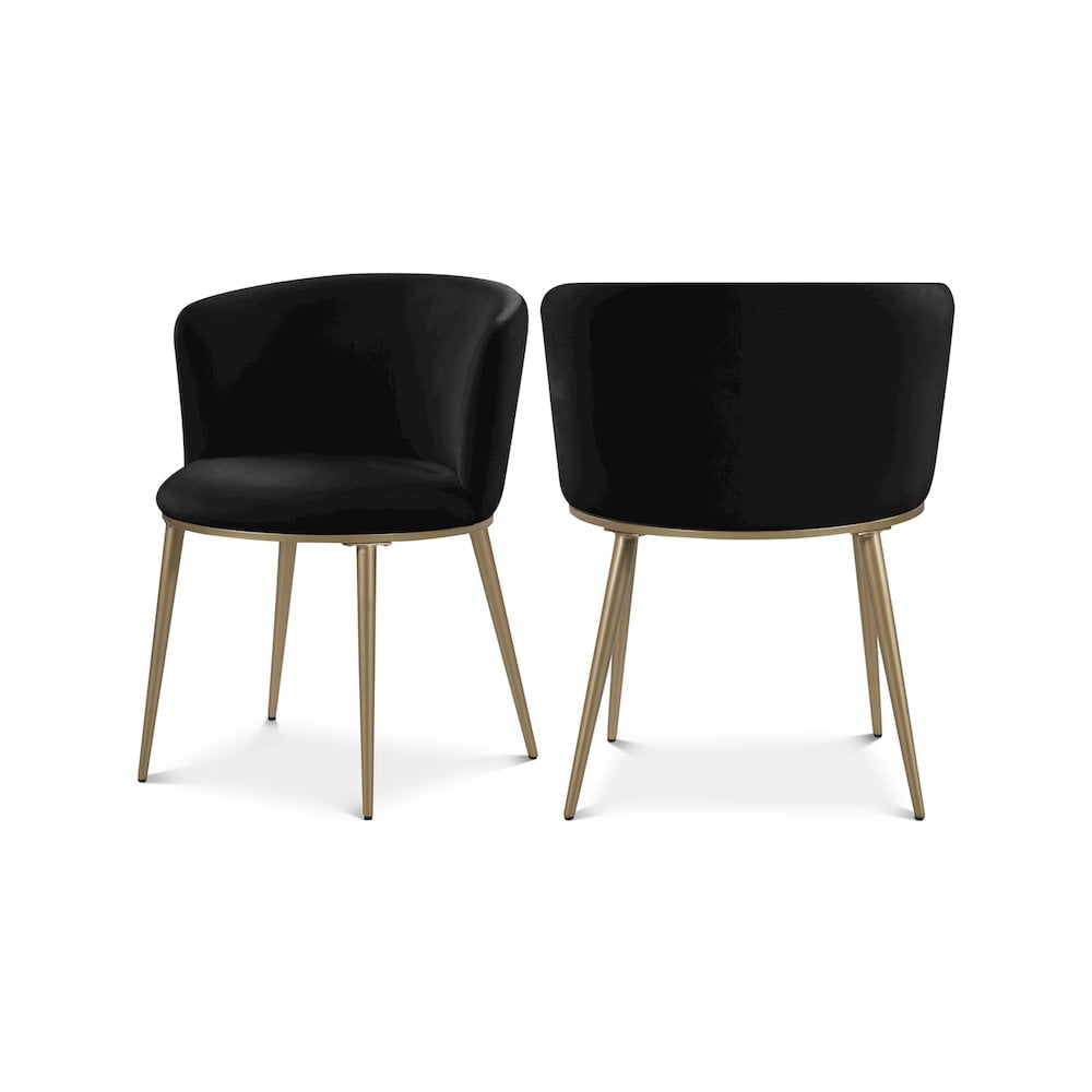 Skylar Black Velvet Upholstered Dining Chair Set with Gold Legs