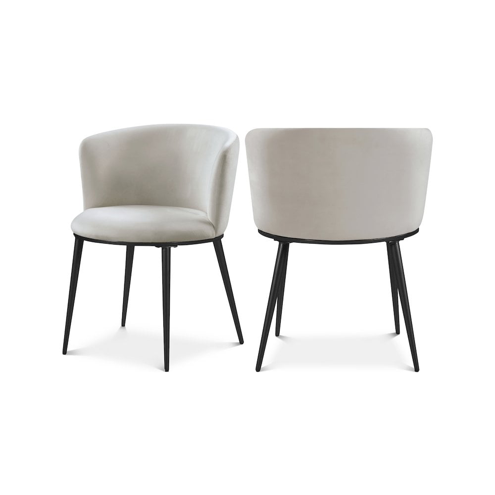 Skylar Cream Velvet Upholstered Dining Chair Set with Matte Black Legs